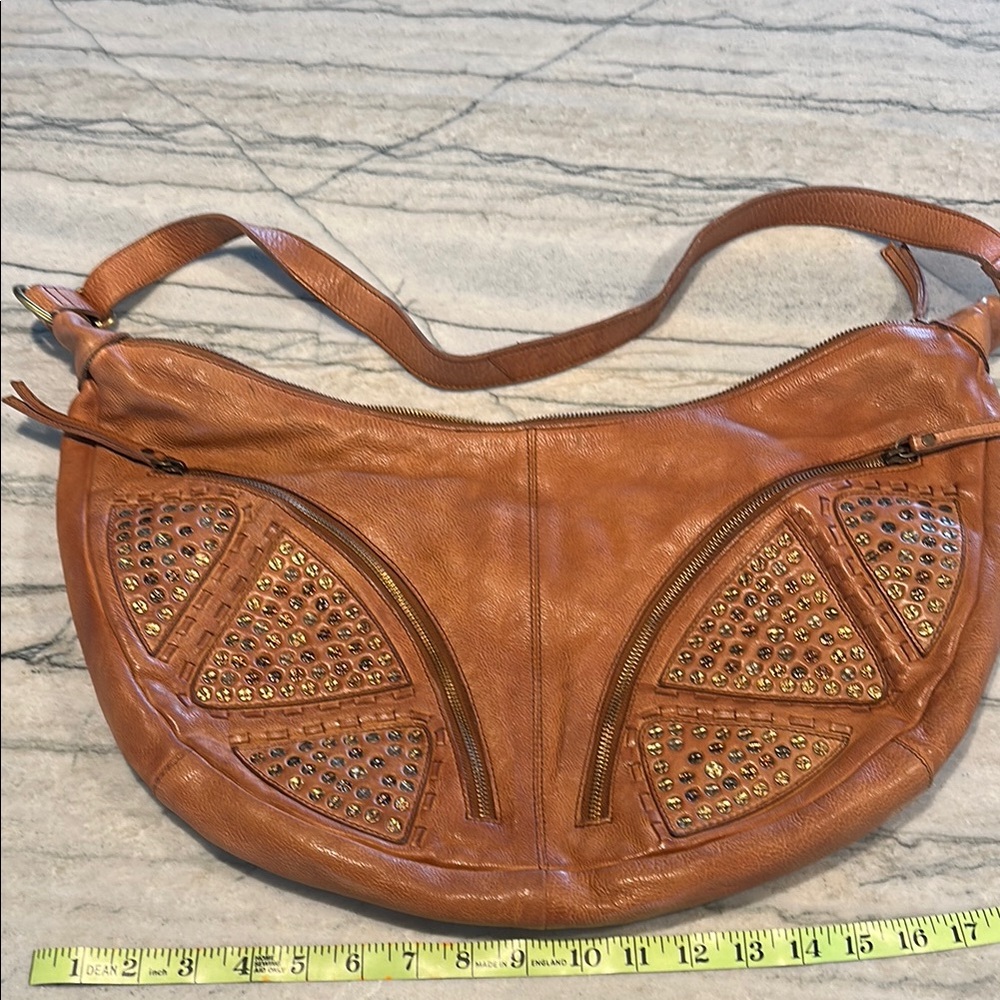 Studded Tan Leather Hobo Bag